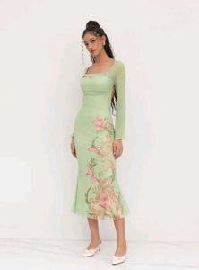 Light Green Floral Mesh Dress