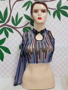 (600)Neon Striped Sheer Crop Top