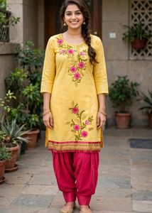 Yellow Kurta with Pink Patiala Pants