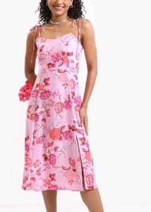 Floral Print Midi Dress with Tie Straps
