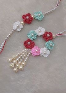 Handmade Crochet Flower Rakhi with Pearls