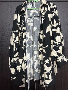 Stylish Black & Cream Floral Button-Up Shirt
