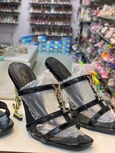 Black Patent YSL Heel Sandals