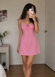 Red Gingham Tie-Strap Mini Dress