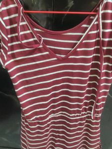 Maroon &amp; White Striped Romper