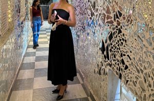 Elegant Black Strapless Ruched Maxi Dress