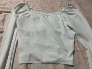 White Long Sleeve Ruched Top
