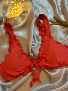 Coral Ruffle Bikini Top