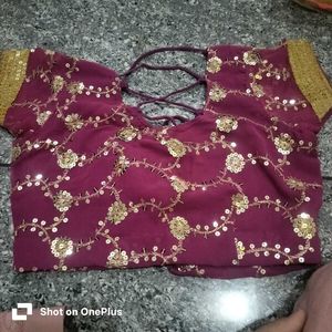 beautiful saree with blowse golden sequence