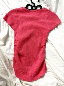 Coral Ruched Short Sleeve Top