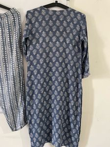 Women's greyish blue Printed Kurta Set