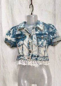 5245. Stylish Acid Wash Denim Jacket