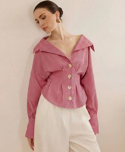 Chic Striped Button-Up off-shoulder Blouse