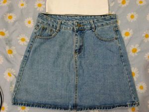 Combo White Crop Top &amp; Denim Skirt Set