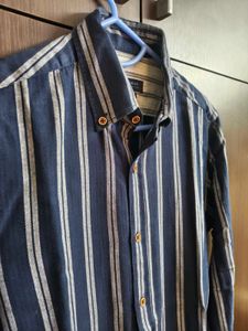Zara Man Blue Striped Button-Down Shirt