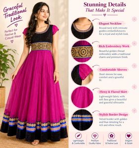Heavy work velvet and net pink Anarkali L SIZE