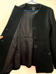 Solid Black Tweed Tailored Jacket
