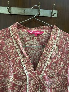 Varanga Peach Jaipuri Printed Kurta