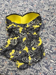 Vibrant Yellow Floral Strapless Swimsuit