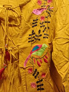 Yellow Kurti With Attach Jacket Style For Women