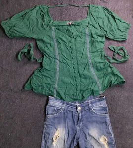 Green Puff Sleeve Blouse