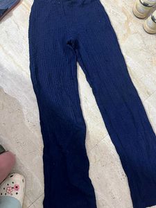 Navy Blue Knit Flare Pants