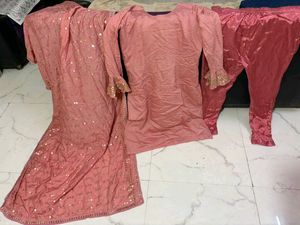 Pink Sequinned Kurta Set with Dupatta