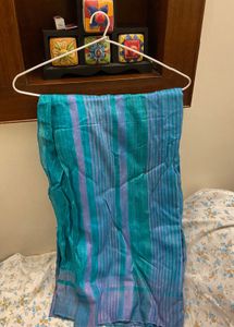 Turquoise & Lavender Striped Saree