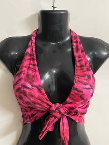 Y2k leopard print pink Tie Up Top