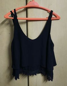 Stylish Navy Lace Trim Tank Top