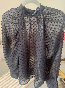 Chic Zara Black Textured Sheer Blouse