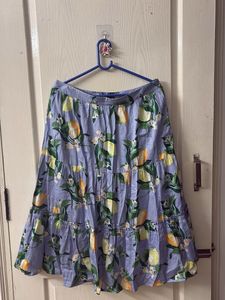 Tiered Lemon Print Midi Skirt