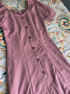 Chic Pink Button-Up Puff Sleeve Dress