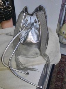 Shiny Silver Bucket Bag