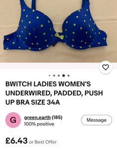 Blue Polka Dot Padded Push-Up Bra