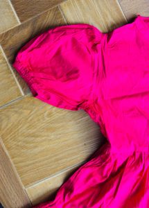 Vibrant Pink Puff Sleeve Tiered Dress