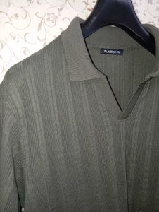 Zudio Men's Olive Green self design Polo T-Shirt