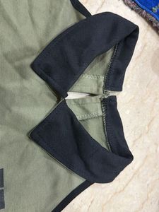 Olive Green Collared Crop Top