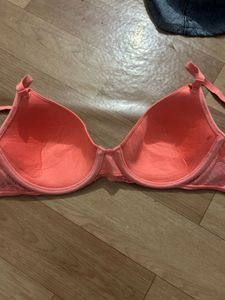 Coral Lace Trim Bra