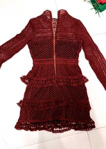 Burgundy Lace Mini Dress