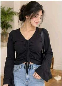 Chic Black Ruched V-Neck Top