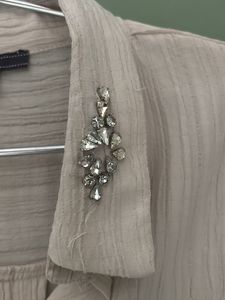 Elegant Beige Embellished Collar Top