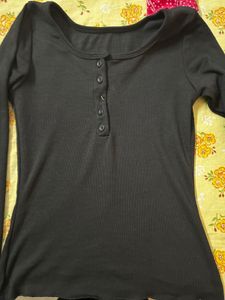Ribbed Long Sleeve Button Up Top