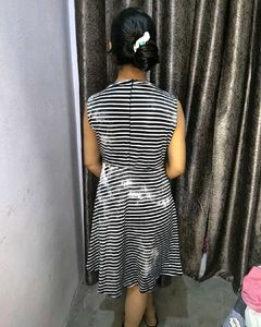 Striped Sleeveless Keyhole Neck Dress