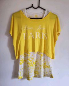 2-Piece Yellow Crop-Top & Tank-Top S