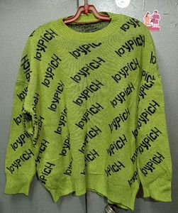 Stylish UniSex Green "loyPICH" Print Sweater