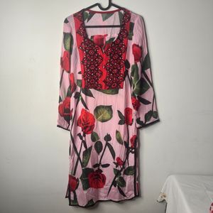 Beautiful Pink Rose Print Kurta