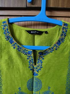 New Beautiful Lime Green Kurta Set with Blue