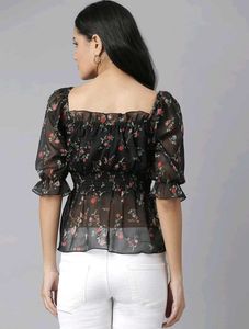 Chic Floral Print Sheer Blouse