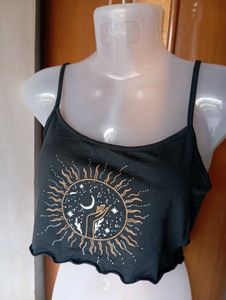 Celestial Print Spaghetti Strap Crop Top